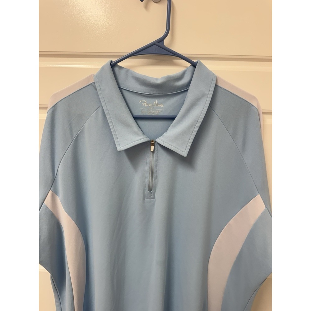 Hanna Nikole Womens Plus Size 20W Polo Golf Shirt Blue Quarter Zip Wide Bottom